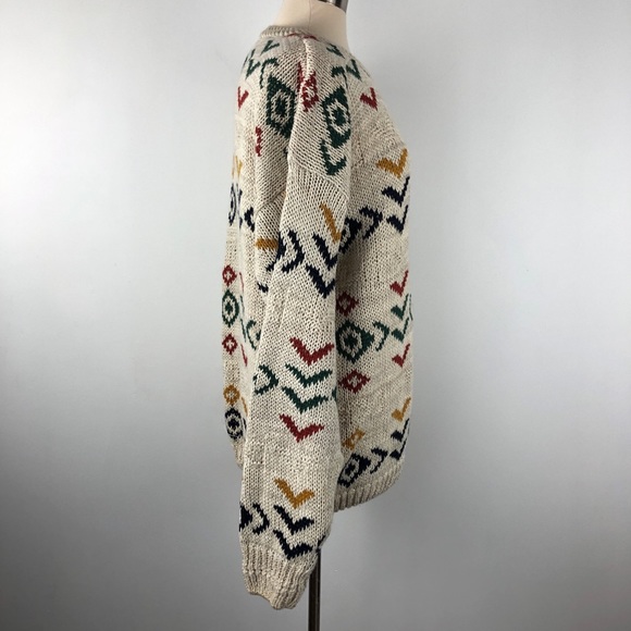 80s 90s Vintage Body Equip Beige Sweater aztec - Picture 5 of 7